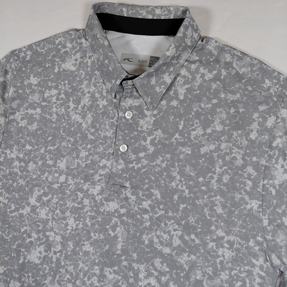 KJUS Golf‎ Polo Shirt Mens 2XL Gray Camo Comfort Fit Short Sleeve Performance